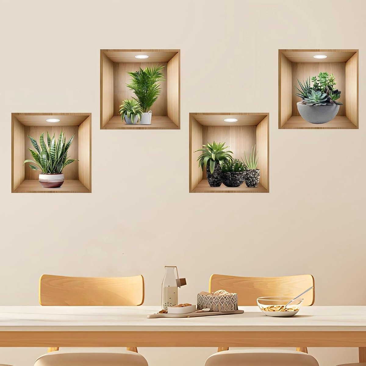 4 stuks planten muurstickers groene pot planten muur kunst stickers realistische plant sticker voor woonkamer - ShopVlot