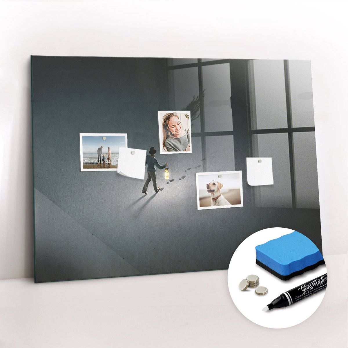 Tulup Whitebord - Zwerver in het donker - 100 x 70 cm - Grijs Magneetbord Muur - Gratis 5 Sterke Magneten + Whiteboard Marker & Wisser - Scandinavisch Design Bord - Memobord Magnetisch - Notitiebord Werkplek