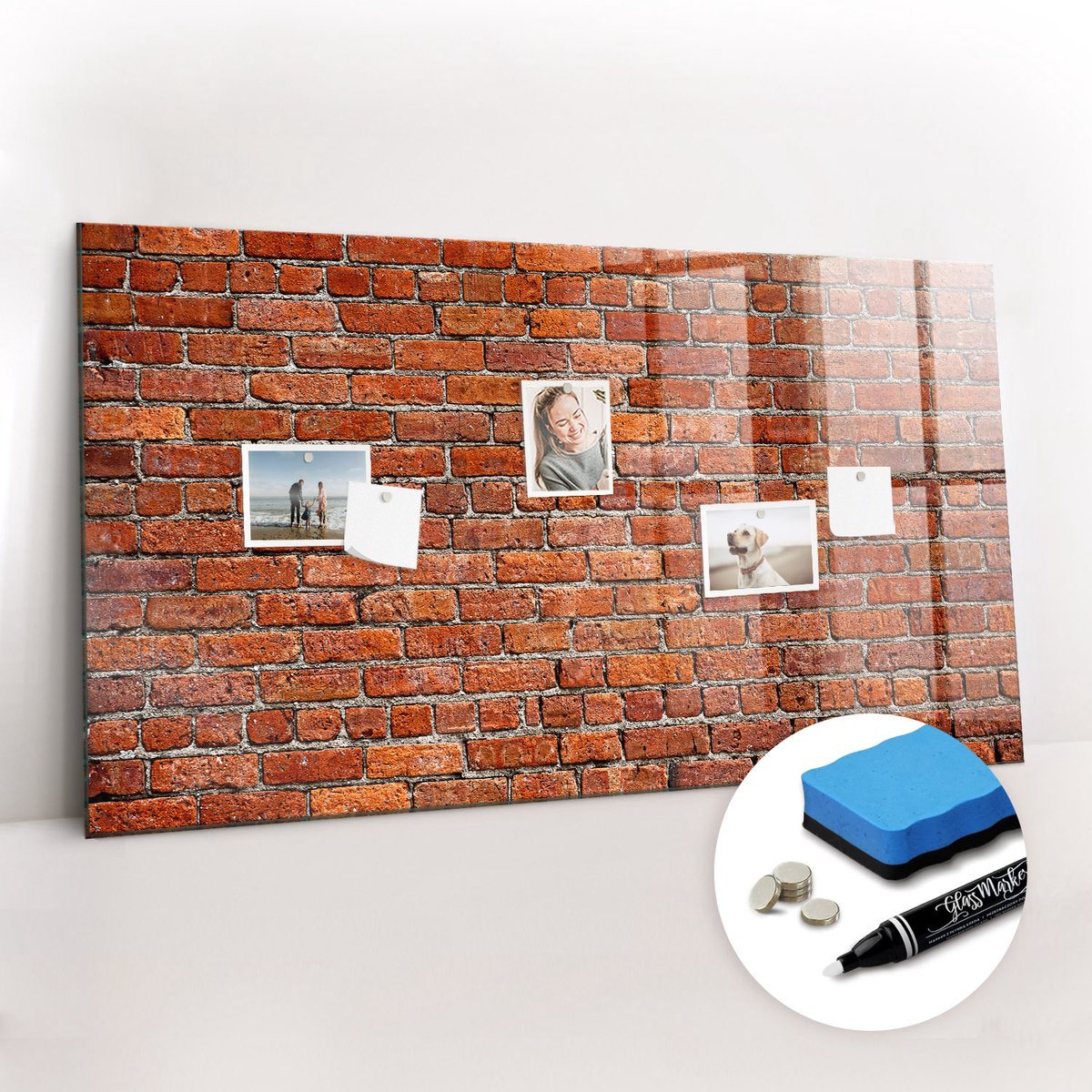 Tulup Whitebord - Oude bakstenen muur - 120 x 60 cm - Rood Magnetisch Memobord - Gratis 5 Sterke Magneten + Whiteboard Marker & Wisser - Scandinavisch Design Bord - Memobord Keuken - Organiseer Je Bureau