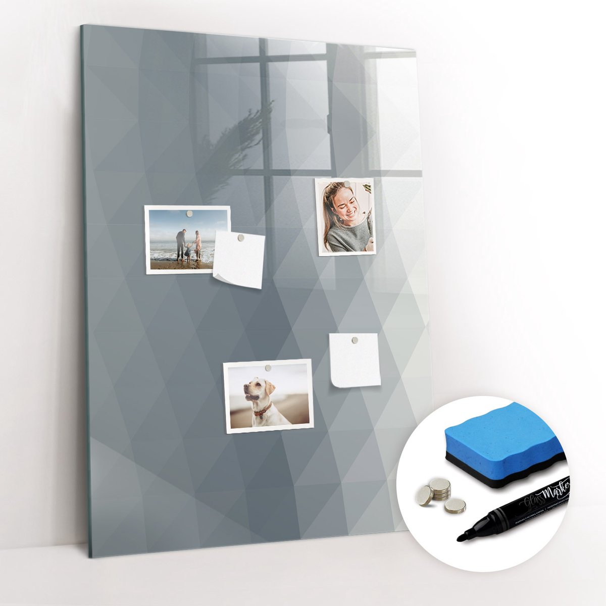 Tulup Whitebord - Abstracte grijze golven - 70 x 100 cm - Grijs Magnetisch Bord - Gratis 5 Sterke Magneten + Whiteboard Marker & Wisser - Stylish Memo Board - Memo Bord - Organiseer Je Bureau