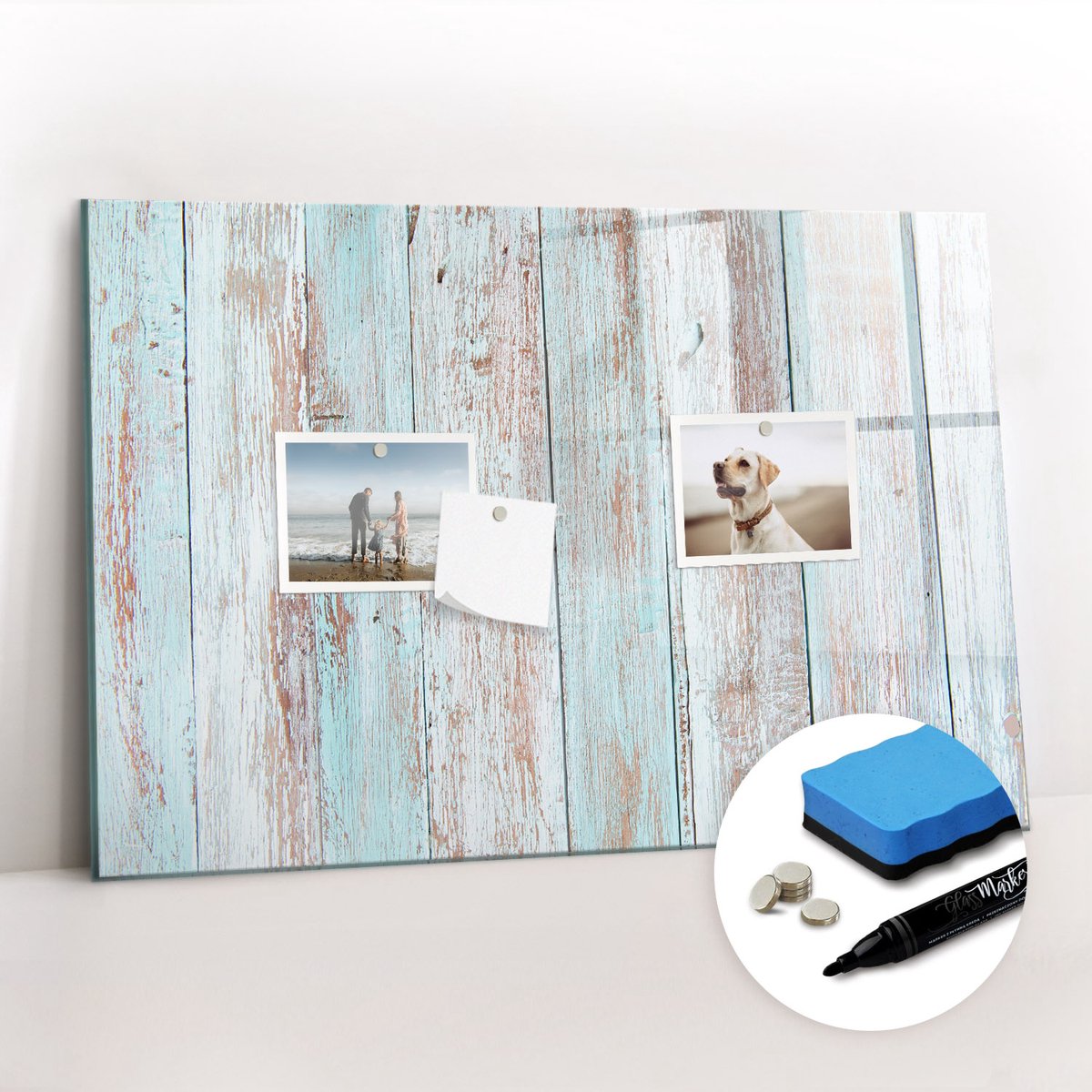 Tulup Whitebord - Pastelkleurig hout - 60 x 40 cm - Turkoois Magnetisch Bord Kind - Gratis 5 Sterke Magneten + Whiteboard Marker & Wisser - Design Memobord - Magneetbord Muur - Ideeënbord Thuiswerkplek
