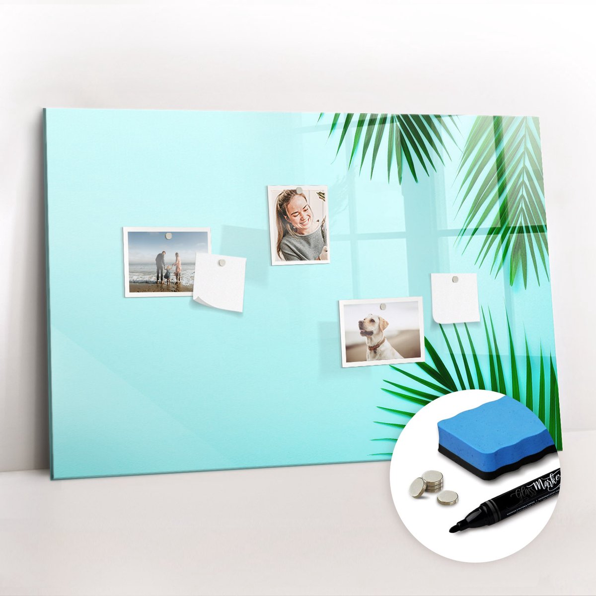 Tulup Whitebord - Tropische junglebladeren - 90 x 60 cm - Groente Magneetbord Muur - Gratis 5 Sterke Magneten + Whiteboard Marker & Wisser - Wanddecoratie Kantoor - Magneetbord Foto - Ideeënbord Thuiswerkplek