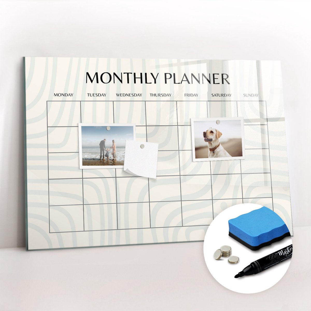 Tulup Whitebord - Maandplanner - 60 x 40 cm - Veelkleurig Magnetisch Bord - Gratis 5 Sterke Magneten + Whiteboard Marker & Wisser - Moderne Wanddecoratie - Magnetisch Bord - Organiseer Je Bureau