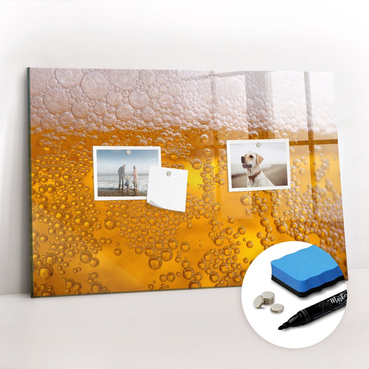 Tulup Whitebord - Bier - 60 x 40 cm - Geel Memo Magneetbord - Gratis 5 Sterke Magneten + Whiteboard Marker & Wisser - Interieur Accessoires Kantoor - Magnet Board - Inspiratiebord Kantoor