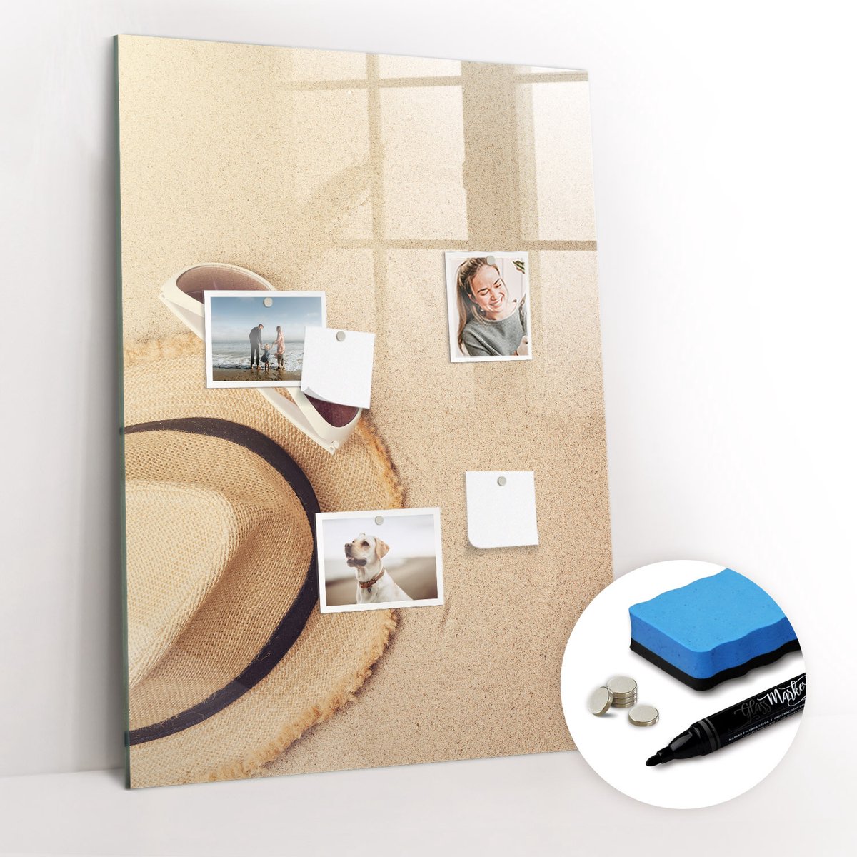 Tulup Whitebord - Hoed op het zand - 70 x 100 cm - Beige Magneetbord Keuken - Gratis 5 Sterke Magneten + Whiteboard Marker & Wisser - Moderne Wanddecoratie - Memo Magneetbord - Notitiebord Werkplek