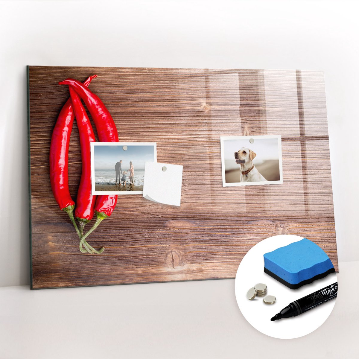 Tulup Whitebord - Paprika's - 60 x 40 cm - Veelkleurig Magneetbord Keuken - Gratis 5 Sterke Magneten + Whiteboard Marker & Wisser - Stylish Memo Board - Magneetbord Rechthoekig - Planning Muur