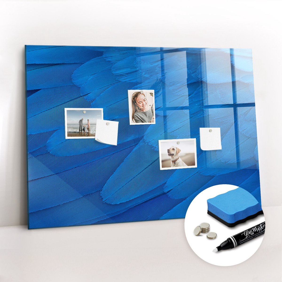 Tulup Whitebord - Vogelveer - 100 x 70 cm - Blauw Magnetisch Bord - Gratis 5 Sterke Magneten + Whiteboard Marker & Wisser - Interieur Accessoires Kantoor - Magnetisch Memobord - Productiviteit Tools