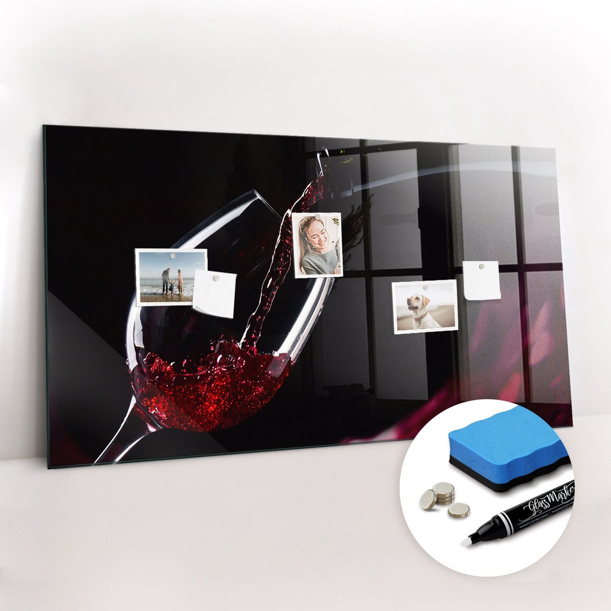 Tulup Whitebord - Wijn - 120 x 60 cm - Rood Memobord Keuken - Gratis 5 Sterke Magneten + Whiteboard Marker & Wisser - Minimalistisch Prikbord - Magnetisch Bord Kind - Planning Muur