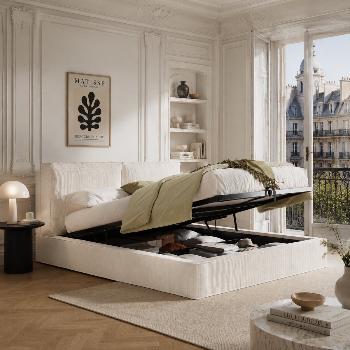 Polsterbed Doppelbett - Beige Corduroy - 180 x 200 cm - Verzamelruimte