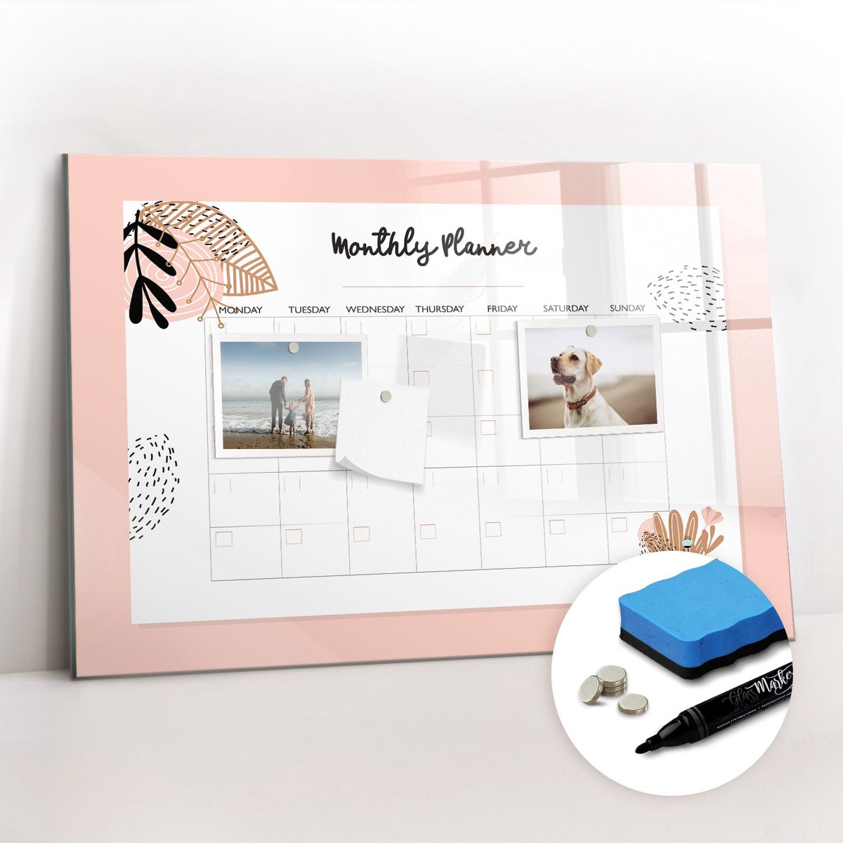 Tulup Whitebord - Maandplanner met bloemen - 60 x 40 cm - Wit Magnet Board - Gratis 5 Sterke Magneten + Whiteboard Marker & Wisser - Organizer Muur - Magnetic Board - Planning Muur