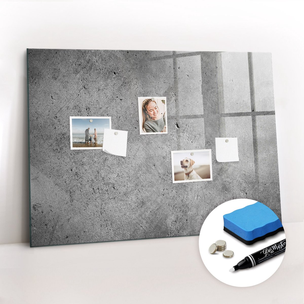 Tulup Whitebord - Industriële muur - 100 x 70 cm - Grijs Magneetbord Foto - Gratis 5 Sterke Magneten + Whiteboard Marker & Wisser - Stylish Memo Board - Magneetbord Keuken - Organiseer Je Bureau
