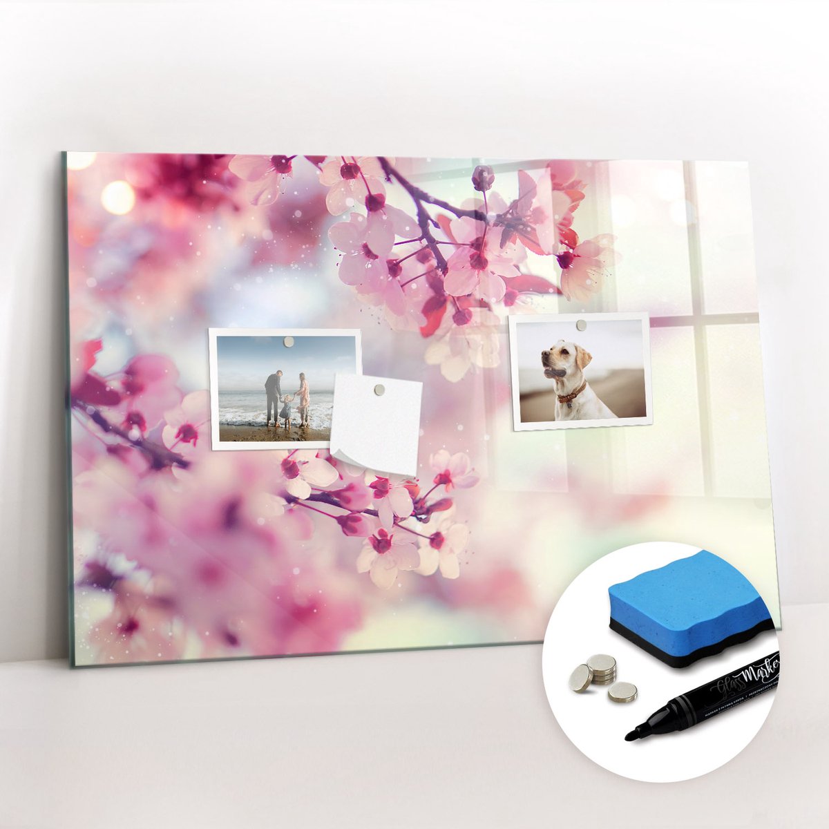 Tulup Whitebord - Lentebloemen - 60 x 40 cm - Veelkleurig Magnetic Board - Gratis 5 Sterke Magneten + Whiteboard Marker & Wisser - Scandinavisch Design Bord - Magneetbord Rechthoekig - Notitiebord Werkplek