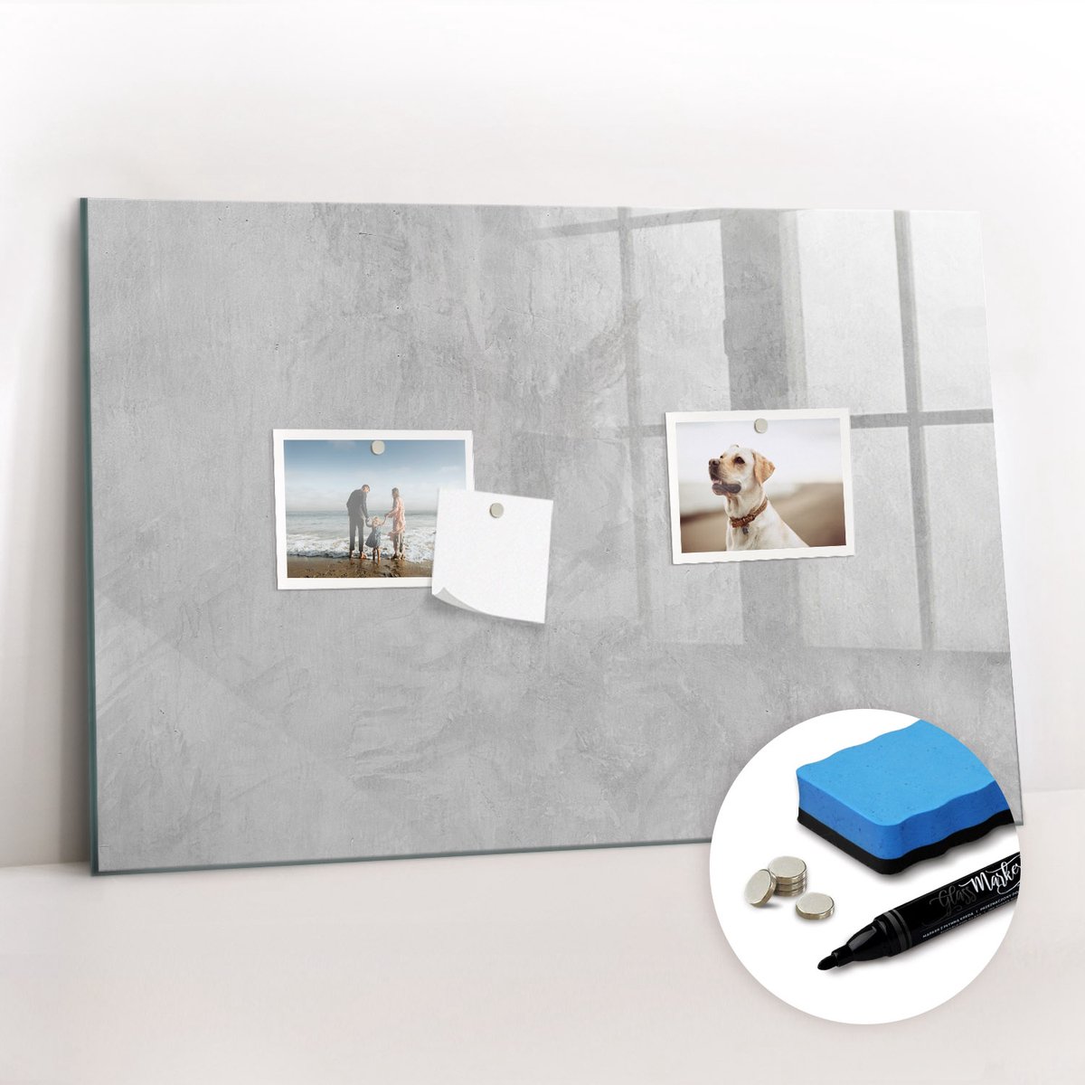 Tulup Whitebord - Stenen muur - 60 x 40 cm - Grijs Magneetbord Muur - Gratis 5 Sterke Magneten + Whiteboard Marker & Wisser - Organizer Muur - Memo Bord - Notitiebord Werkplek