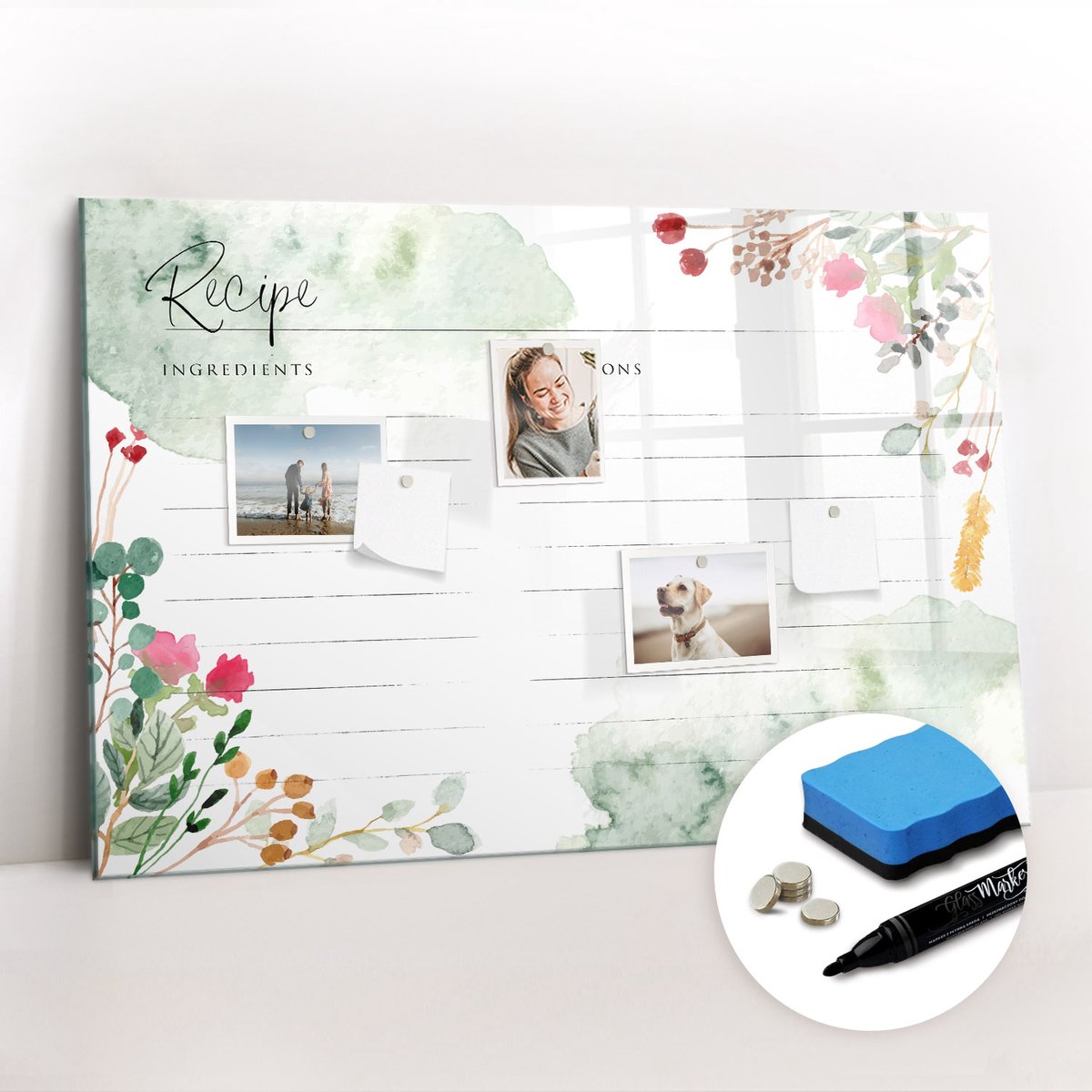 Tulup Whitebord - Plaats voor het recept - 90 x 60 cm - Veelkleurig Decoratieve magneetborden met print - Gratis 5 Sterke Magneten + Whiteboard Marker & Wisser - Industrieel Wandbord - Magneetbord Rechthoekig - Planning Muur