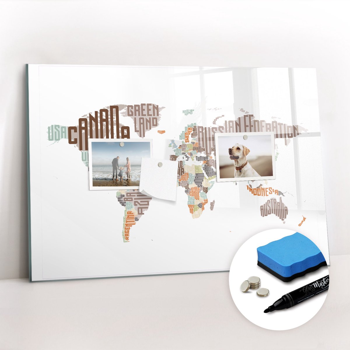 Tulup Whitebord - Kaart gekleurde letters - 60 x 40 cm - Bruin Memo Bord - Gratis 5 Sterke Magneten + Whiteboard Marker & Wisser - Stylish Memo Board - Magnetisch Memobord - Notitiebord Werkplek