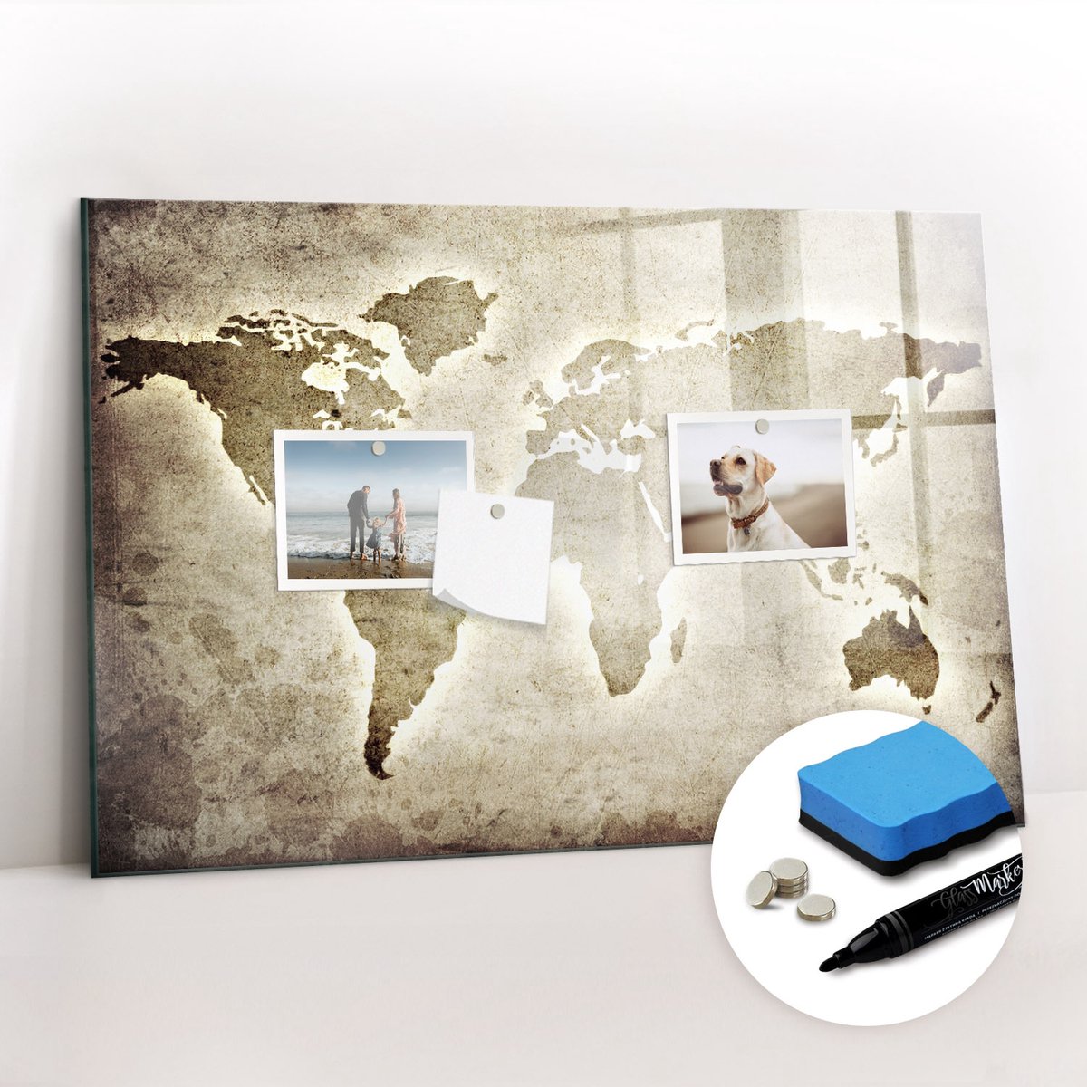 Tulup Whitebord - Aardbolkaart - 60 x 40 cm - Grijs Magnetic Board - Gratis 5 Sterke Magneten + Whiteboard Marker & Wisser - Moderne Wanddecoratie - Memobord Keuken - Planning Muur