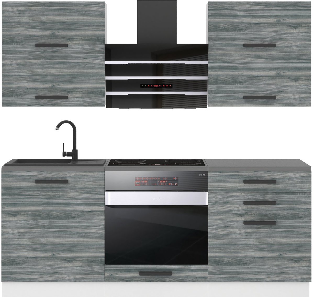 BELINI Keukenblok EMILY - Keukenmeubel Set 180 cm Glamour Wood met Werkbladen - Boven- en Onderkasten