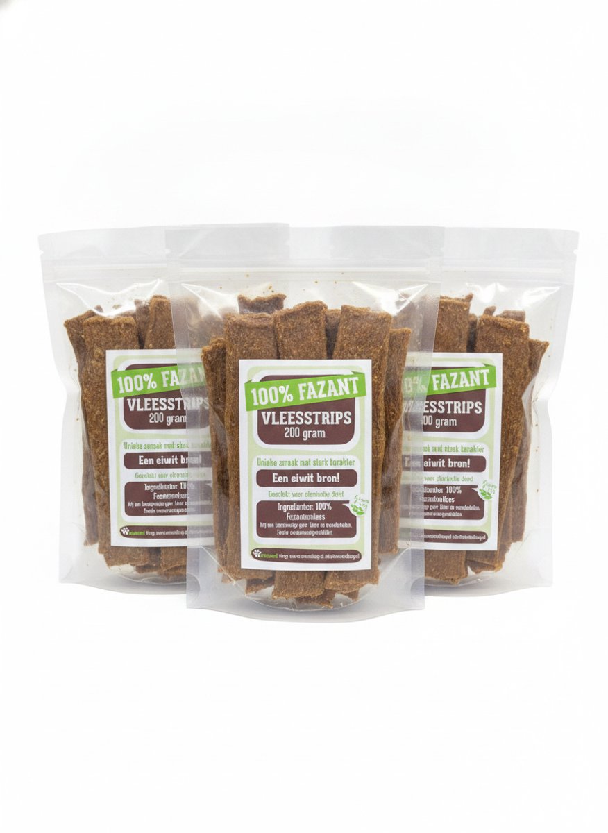 animalking Fazant Strips Hondensnack - 100% Natuurlijk & Graanvrij - Hypoallergeen - 3 x 200 gram Voordeelverpakking