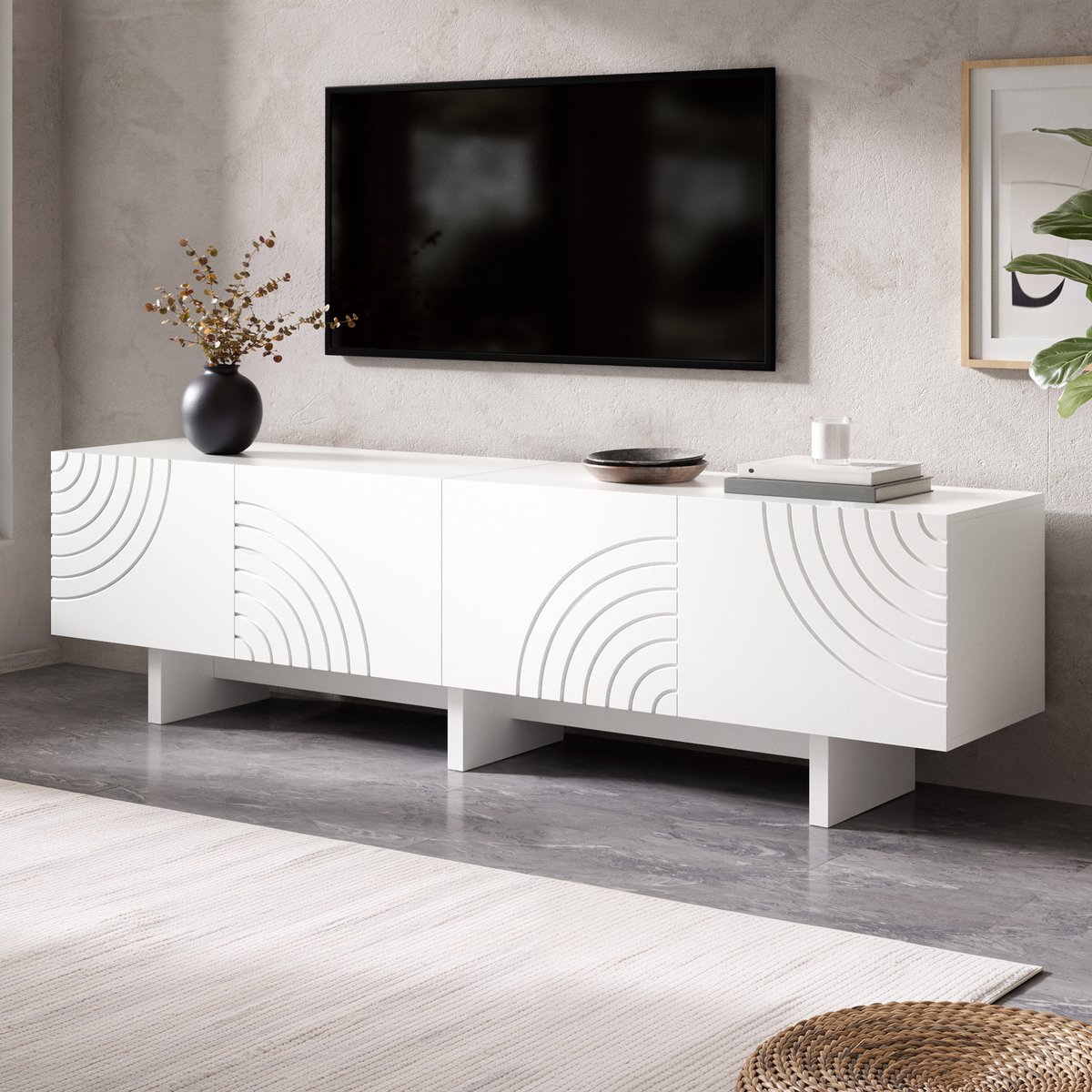 COVREO TV meubel 170x35x50 cm wit, MDF en spaanplaat met 4 deuren