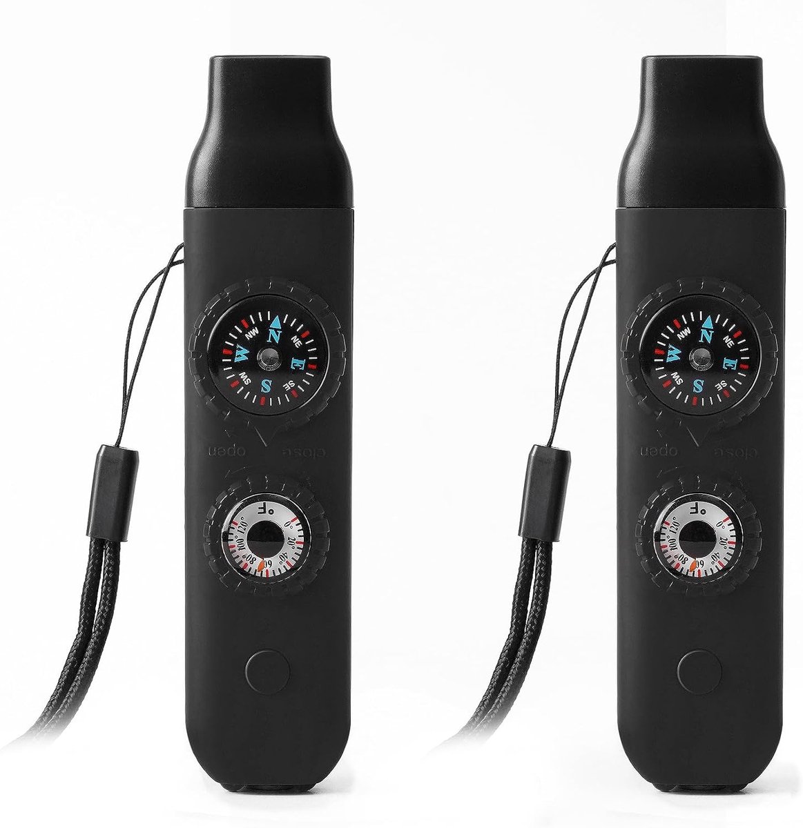 Hondenfluitje - Survival Fluit met Kompas – Multifunctionele Noodfluit met Koord – Compacte Veiligheidsfluit voor Camping, Wandelen, Hiking, Reizen en Outdoor - Hondenfluitje - Outdoors - Noodfluitje - Fluitjes met Koord - zwart - 2 stuks