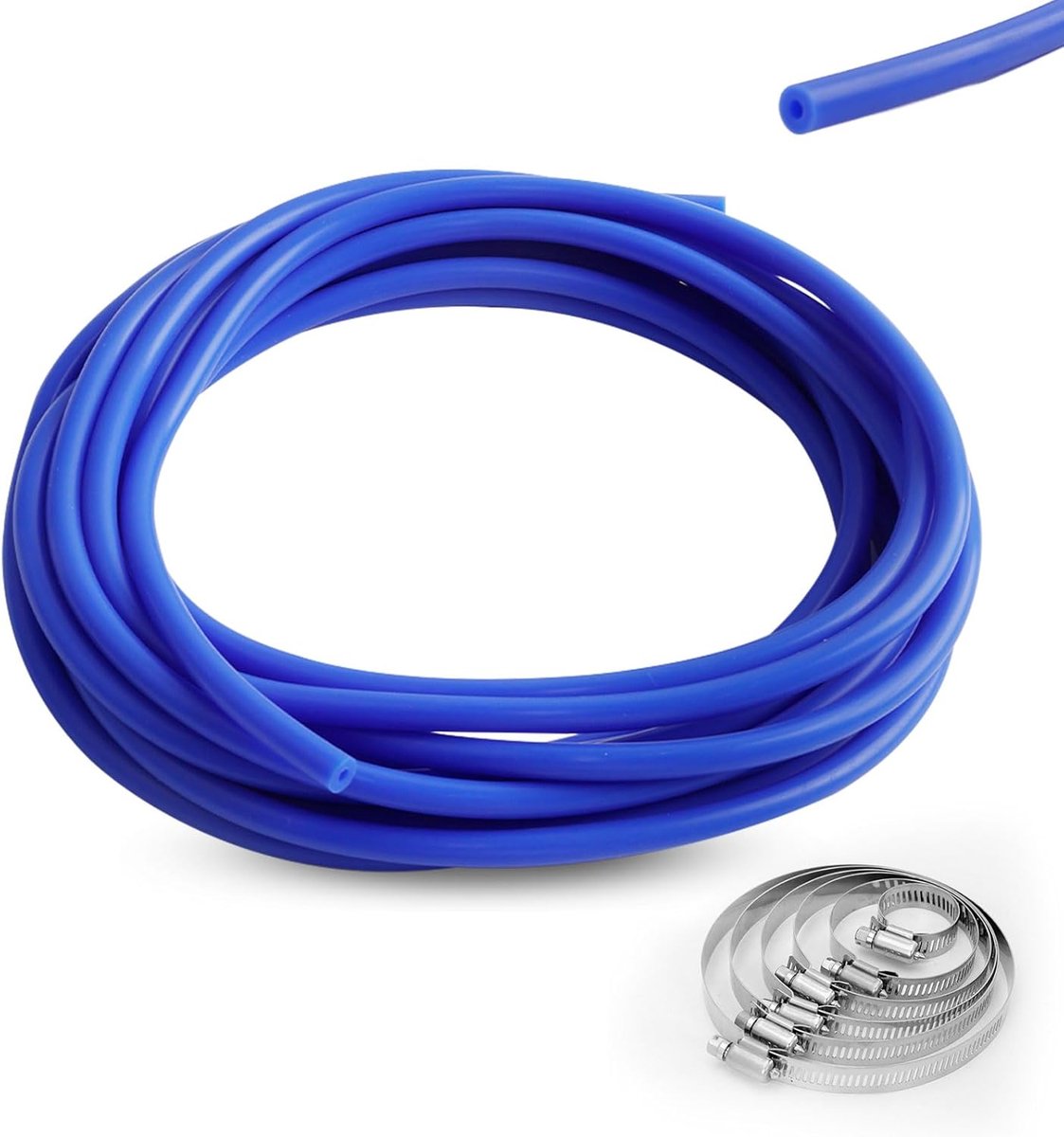 SnelShoppen - 6 Meter Hoge Temperatuur Vacuum Slang Auto Drukslang Siliconen Slang met 6 Klemmen Ø 6-12mm Blauw - ID 4mm, OD 8mm