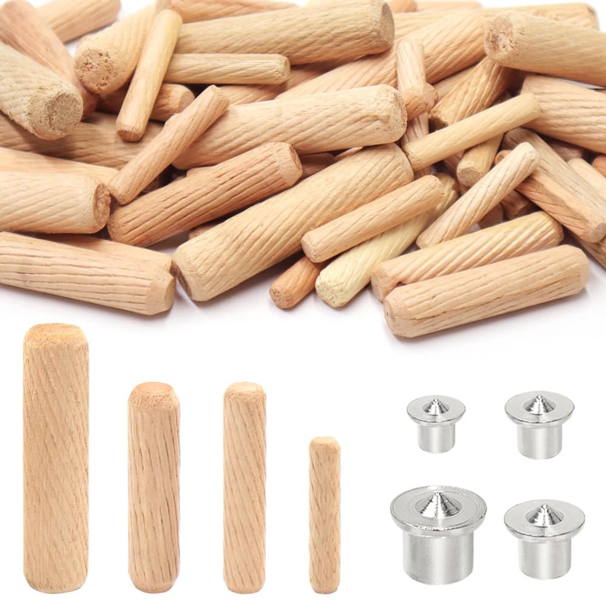 Wooden Dowel Set, 500 Pieces, Various 6 mm, 8 mm, 10 mm, 12 mm, Groove Plugs with 4 Marking Tips, Wooden Dowels - ShopVlot