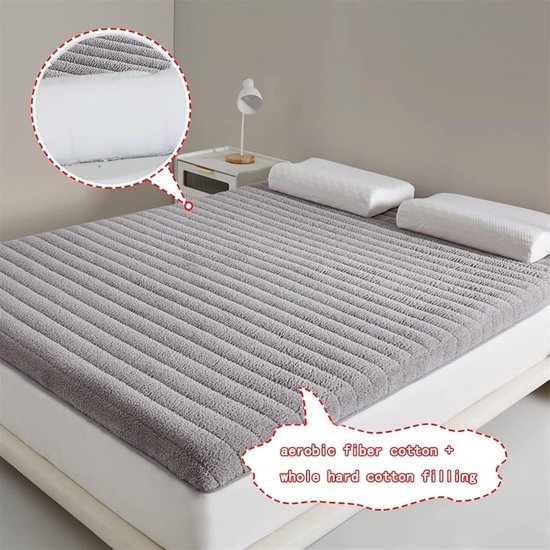 Pluche Vloermatras - Japanse Futon - Comfortabel Slapen - Meerlaags Ontwerp - 180x200cm - Grijs — afbeelding 4