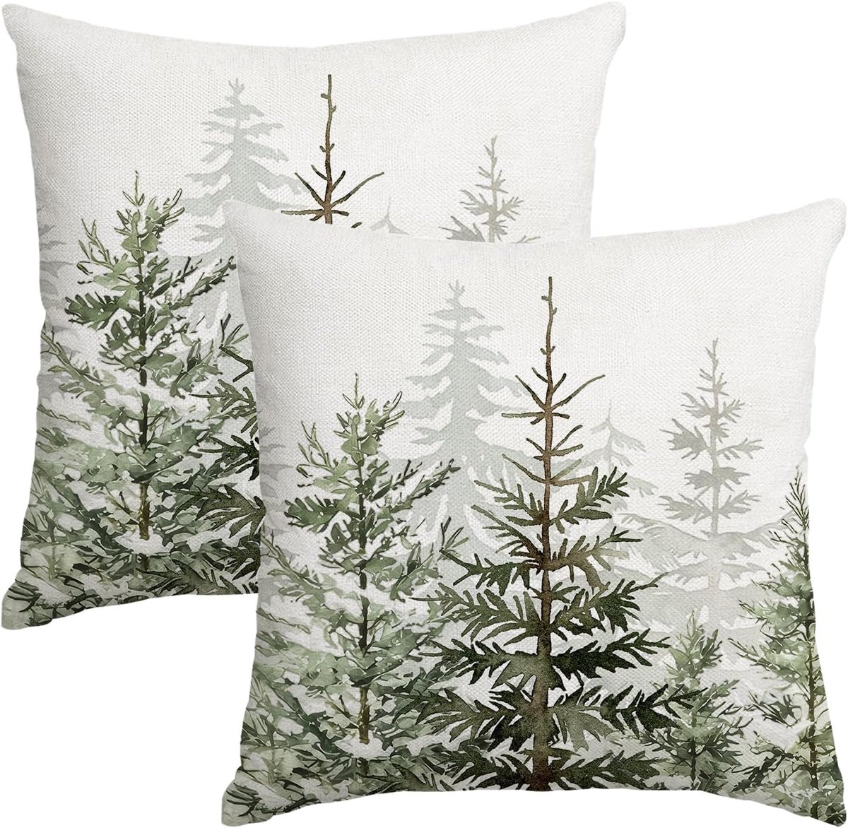 SnelShoppen - Kerstboom Kussenhoezen 40x40cm Groene Boerderij Decoratieve Sierkussens Set van 2 voor Sofa Winterse Feestdecoratie