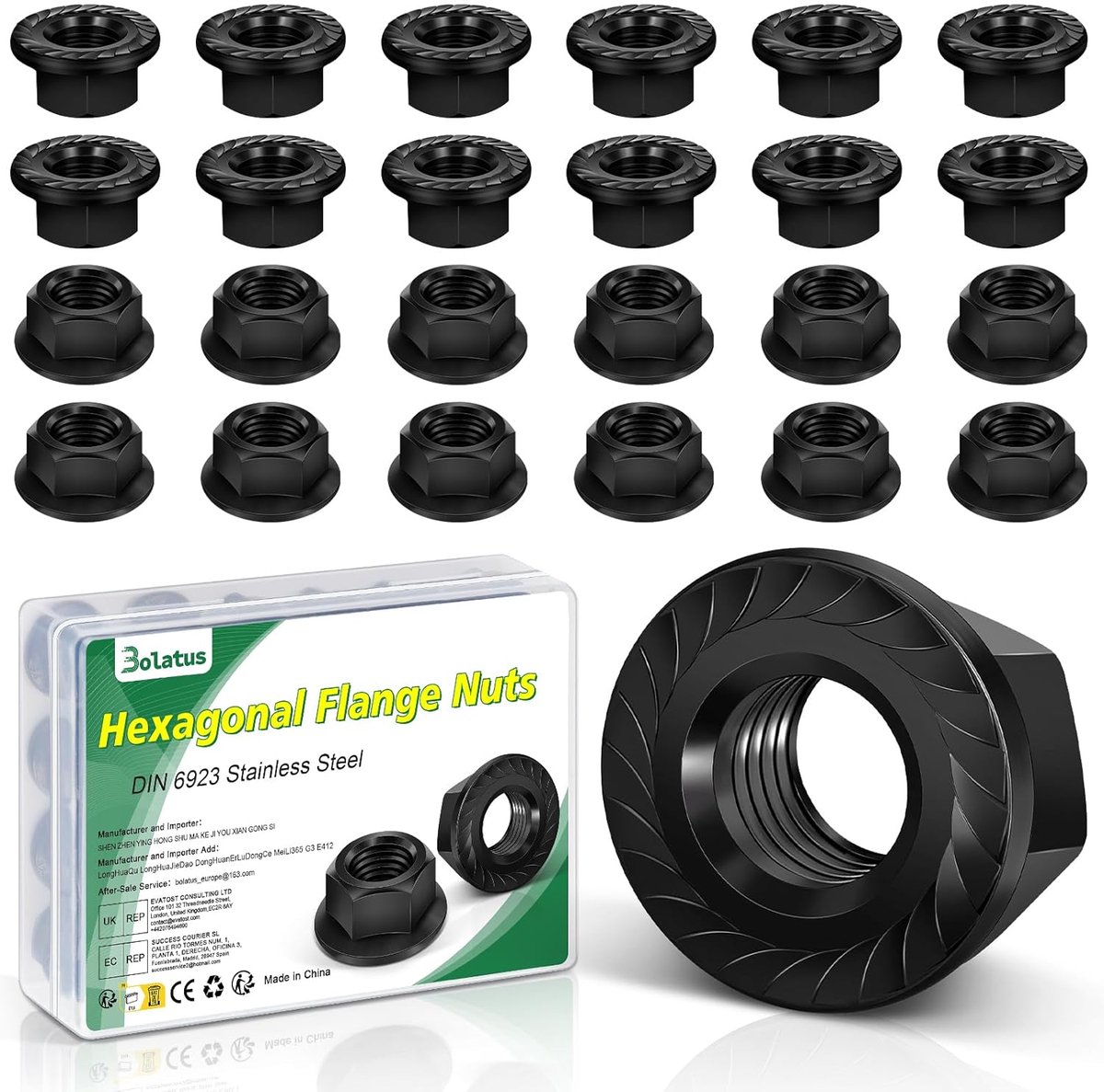 25pcs Flange Nuts M6, Bolatus DIN 6923 Stainless Steel Hex Nuts with Flange and Block Teeth, Hex Flange Nuts for Car - ShopVlot