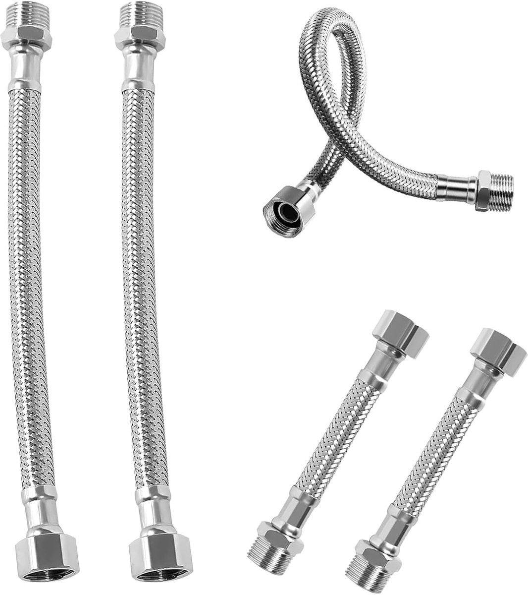 4pcs Flexible Hose 3/8, 304 Stainless Steel Water Hose Braid Flexible Armor Hose Fixture Hose for Faucet, Washing - ShopVlot
