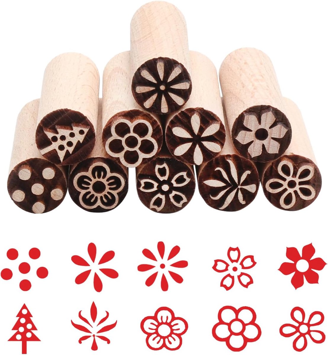Houten stempels 10 stuks - 5 x 1.5 cm - voor klei en ambacht - ideaal voor scrapbooking - ShopVlot