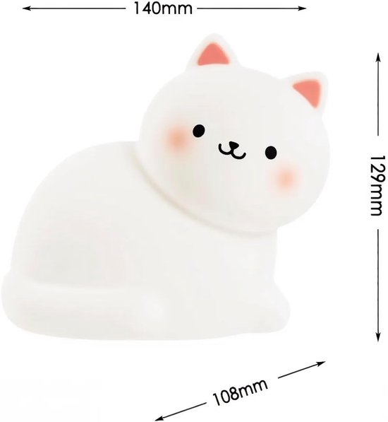Nachtlampje in de vorm van een kat voor kinderen - Dimbaar via aanraking - Oplaadbaar - Zacht siliconen LED-nachtlampje - Een leuk cadeau - Geschikt voor babykamers, peuterkamers, verzorgingstehuizen, kinderkamers en ook een ideaal verjaardagscadeau. — afbeelding 5