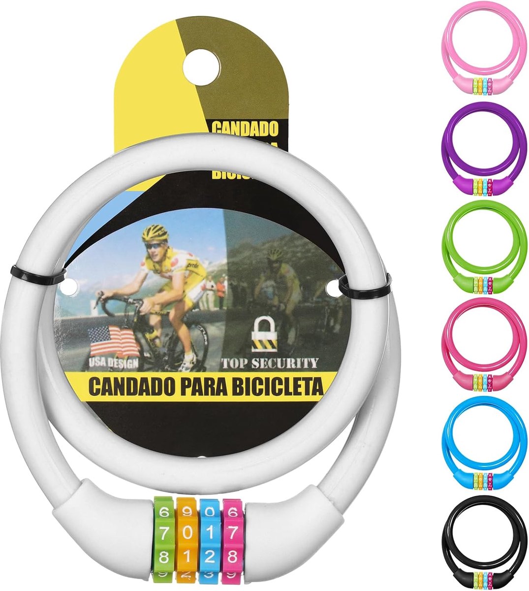 SnelShoppen - 4 Cijfer Combinatielock Fietsslot, Draagbaar Antidiefstal, 65 cm, Wit | Herinstelbare Combinaties voor Fiets, Motor, Scooter, Skateboard