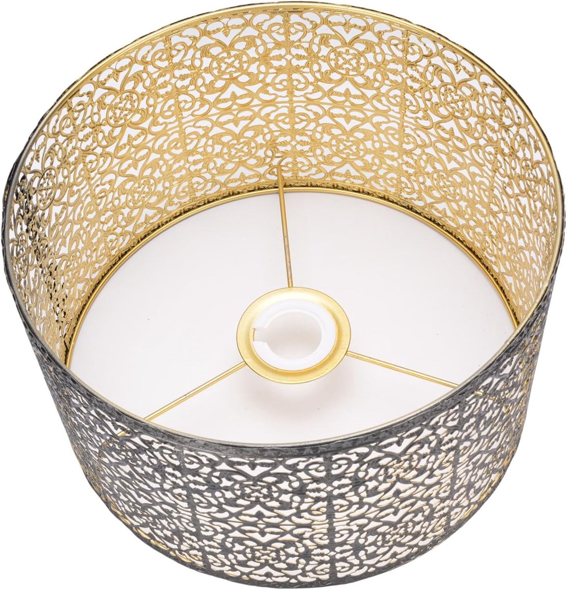 SnelShoppen - Moderne Metalen Lampenkap E14 E27 IJzer Holle Cilinder Lampenkap voor Tafel Wand Plafondverlichting Zwart en Goud 25 cm