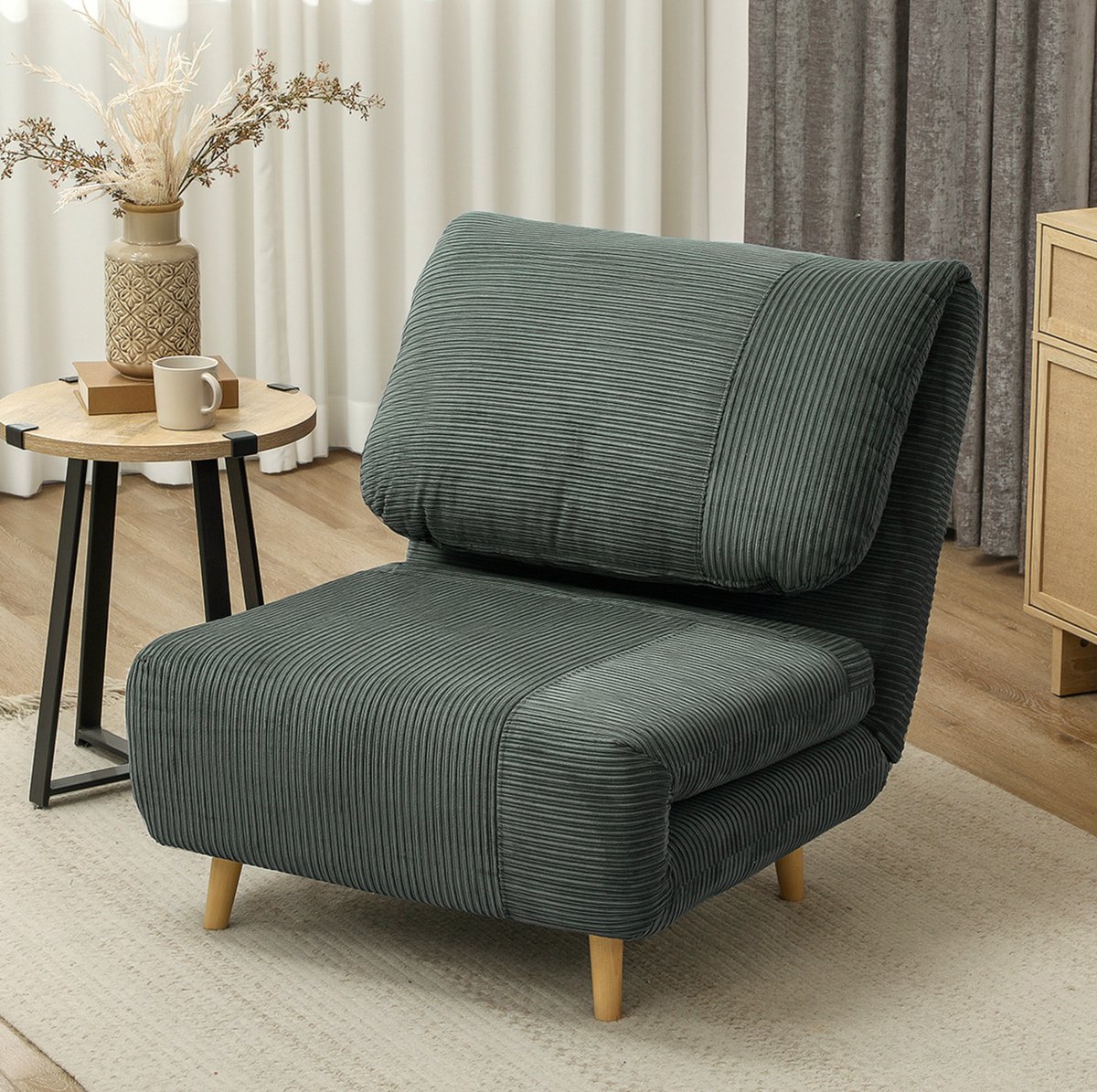 COVREO Slaapfauteuil 82 x 89 x 83 cm groen, stof met verstelbare rugleuning