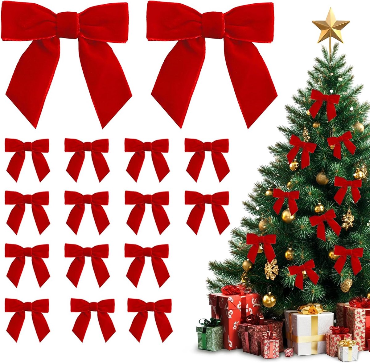 SnelShoppen - Rode Kerststrikken 30 Stuks - Kerstboomdecoratie, Cadeauversiering, Kerstdecoratie voor Kerstkransen, Bruiloften en Kerstfeesten (Rood,