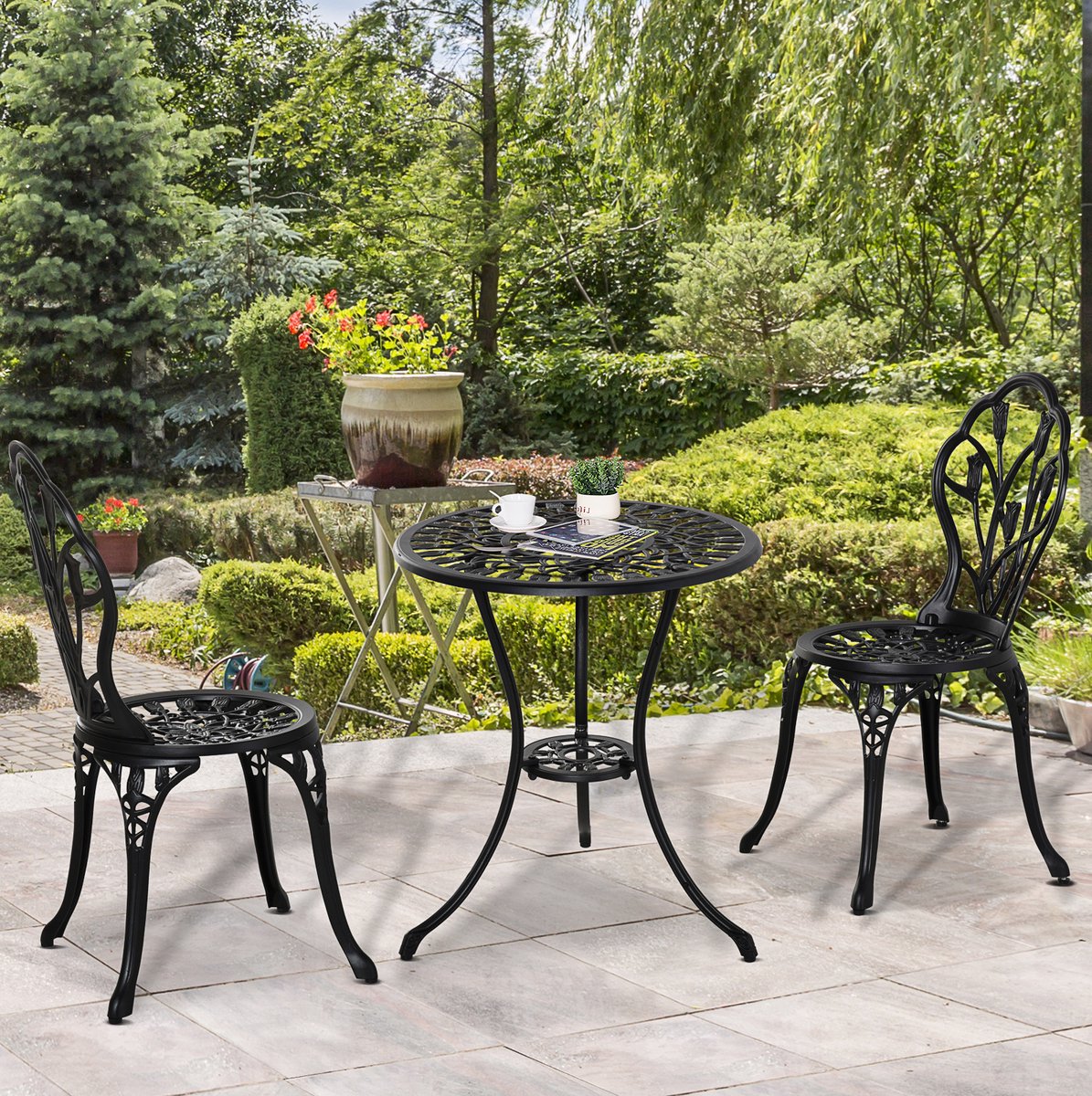 COVREO Bistroset voor 2 personen, 60 cm, zwart aluminium, rond tafel