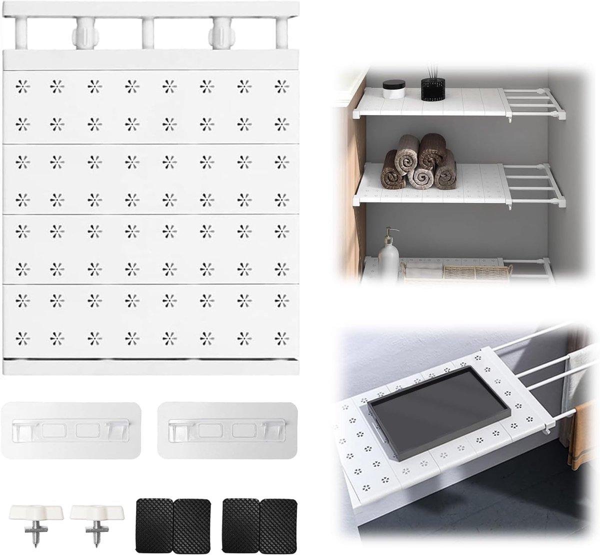 SnelShoppen - Verstelbare Planken voor Kast, 24cm Breed, Verstelbare Lengte 48-80cm, Opbergrek, Scheidingswand, Geen Nagels Nodig, Telescopisch Uittre