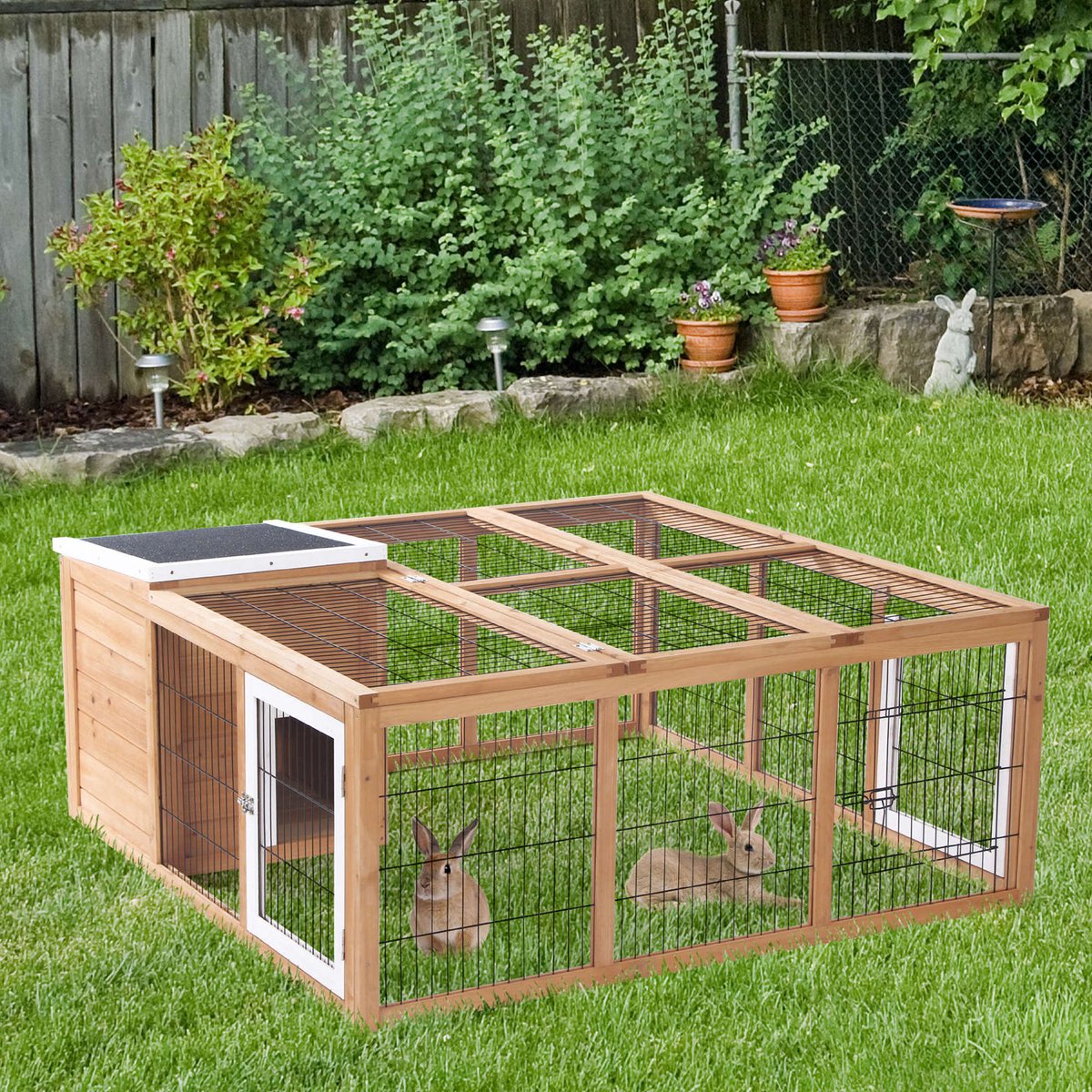 COVREO Kleintiergehege 123 x 120 x 52 cm, naturel, van hout, met afneembaar dak