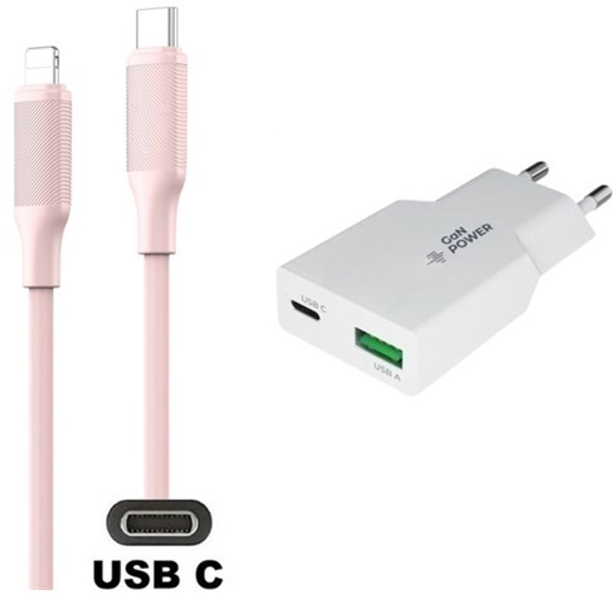 20W snellader met 2 poorten en screenprotector + 1,0m USB C naar Lightning kabel. Universele PD PPS lader. GaN oplader adapter. Glazen screenprotector past op Apple iPhone 13 Pro Max & iPhone 14 Plus