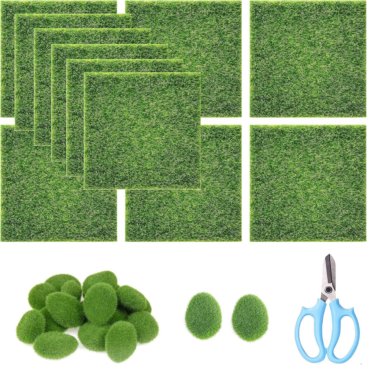SnelShoppen - 28 Stuks Kunstgras Matten Set 12 Stuks 15 x 15 cm Kunstgras en 15 Stuks Decoratieve Foam Stenen voor DIY Micro Landschap Creatie