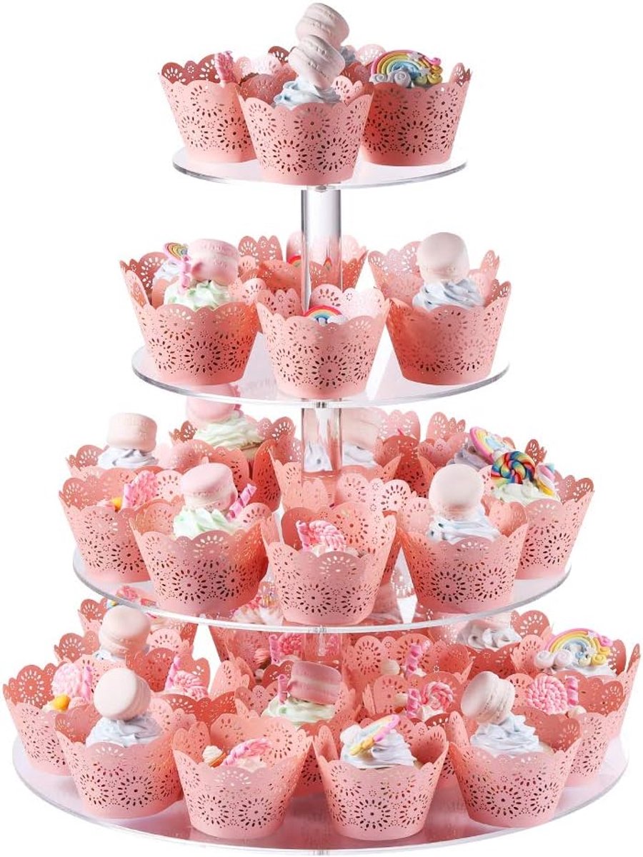 Cupcake-ständer 4-laags - Acryl - Transparant - Perfect voor bruiloften en feesten - ShopVlot