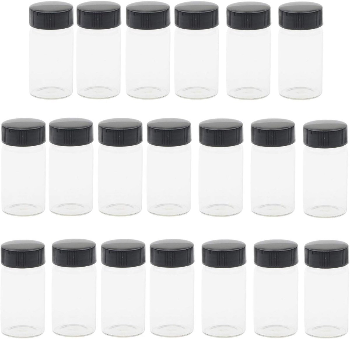 SnelShoppen - 20 Stuks Heldere Glazen Flesjes 20ml met Zwarte Schroefdop - Transparante Laboratorium Flessen voor Bewaren en Verzenden