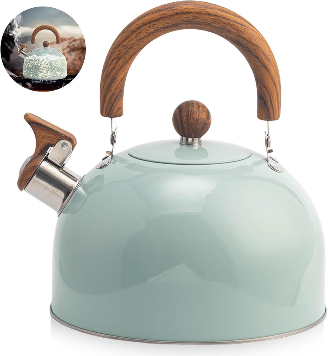 Waterketel, 3 liter, roestvrijstalen theeketel, retro, alle warmtebronnen, fluitketel met handvat, theeketel met automatische fluit, moderne waterketel, inductie voor gasfornuis en inductie