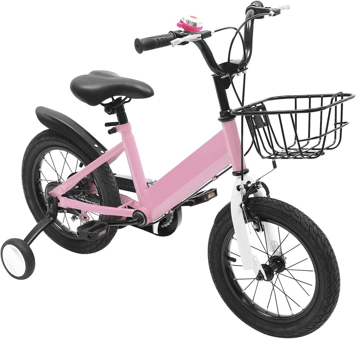 Kinderfiets Meisjesfiets Loopfiets Leren Fietsen Verstelbaar Zadel 14 inch Roze