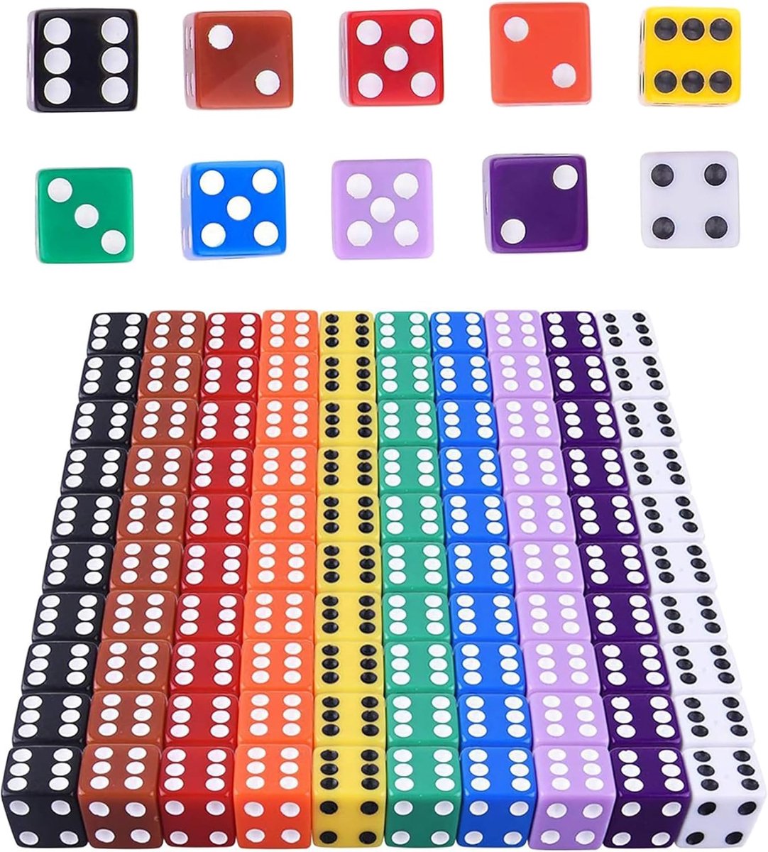 Set van 100 kleurrijke dobbelstenen 6 gezichten Dice Game D6 dobbelstenen 16 mm voor bordspellen, met meerdere