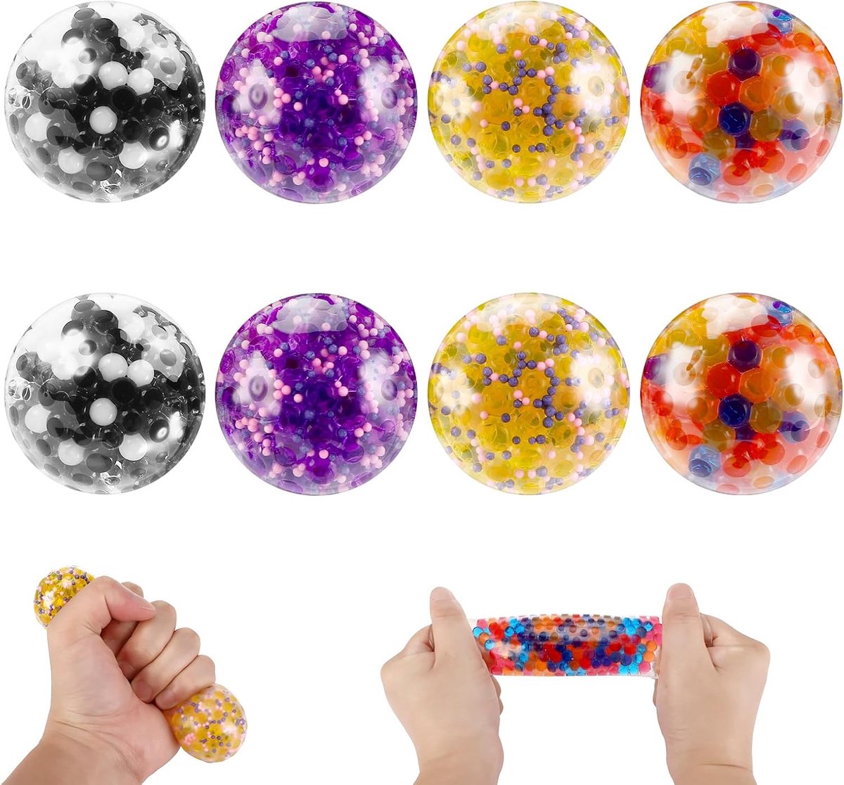 8 stuks stressballen voor kinderen en volwassenen, antistressbal met waterparels, squishy knijpballen, anti-stress speelgoedballen, stressbal tegen angst