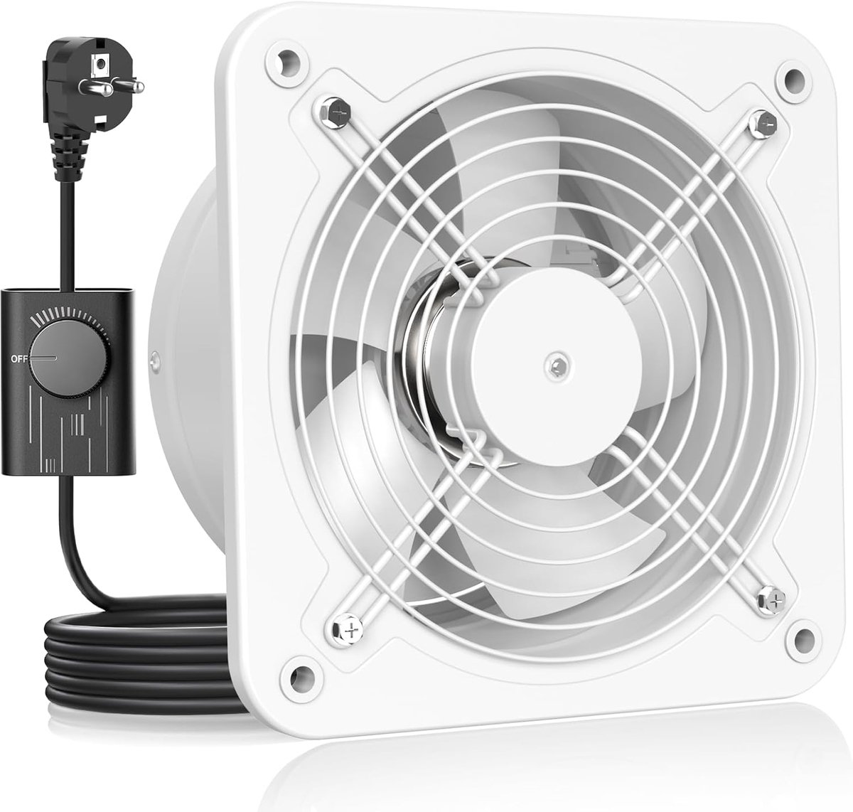 Power Afzuigventilator, 250 mm, 1680 m³/u, badkamer, stil, met terugslagklep, snelheidsregelaar, stopcontact, 74,5 W, industriële ventilatie voor keuken, garage, kelder, kantoor, wit