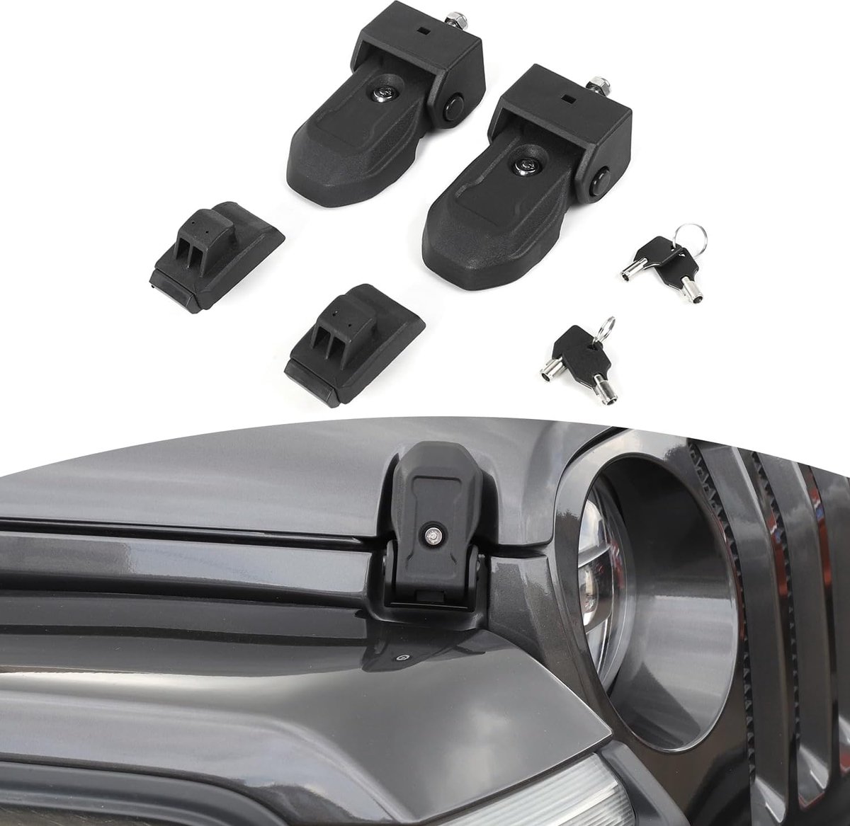 Motorkapslot voor Jeep JL OEM met sleutel, voor Jeep Wrangler JL JLU Gladiator JT 2018-2024, zwart, 2 stuks