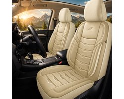 Autostoelhoezen voor Volvo XC90 1 in pasvorm| Complete set | Voorstoelen + Achterbank AID Serie | AID408 | Beige met kunstleer